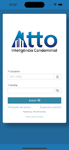 Tela de login do app Atto